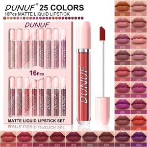 Dunuf 16-Color Matte Liquid Lipstick Set, Long-Lasting Waterproof, Non-Sticky, Highly Pigmented, Smooth Texture, Retro Shades, Lip Makeup Kit