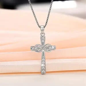 925 Sterling Silver Cross Necklace for Women Halo Infinity Pendant with Birthstone Personalized Gift for Mom Grandma Daughter Baptism Christmas Birthday Jewelry