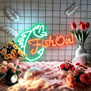 "Fish!" LED Neon Sign - Vibrant light, decorated for men's cave, fishing lodge, restaurant bar, cafe | USB powered, eye-catching sign for fishing enthusiasts and fishing enthusiasts
