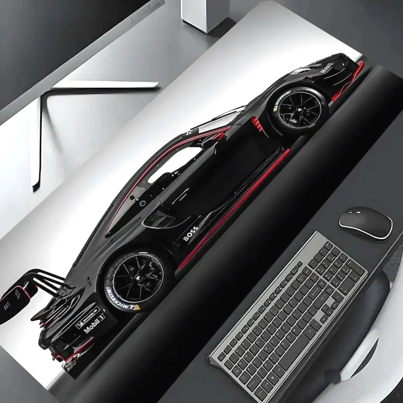 Cool Black Racing Car High-Speed Large Gaming Desk Mat, Aesthetic  Design Desktop Decoration Drotection Pad,Washable Rubber Pad Non-Slip Lock Edge Multi-Size Desk Mat Suitable For Home Office,Good Gift for Family and Friends,Gaming Mousepad