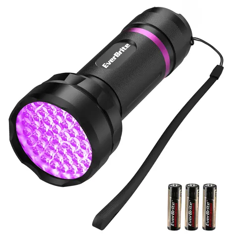 EverBrite 395nm Peak UV LED Blacklight Flashlight - 51 UV LED Beads, Clean Lightweight Aluminum Alloy, AA Batteries Included, 0.4lb Easy to Carry Dual-Purpose Flashlight for Detecting Stains, Pet Urine