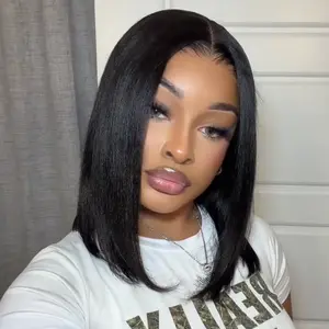 UNice Bye Bye Notes Glueless Yaki Straight Bob Wig Pre-cut 7x5 HD Lace Human Hair Wigs with Pre Plucked Hairline