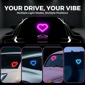 Car Solar Heart LED Light Solar Powered LED Neon Light,Car Ambient Light Heart Shaped Neon Accent, Triangle or Back Window Light Auto Interior Atmosphere Lamps for Dating Party Decor