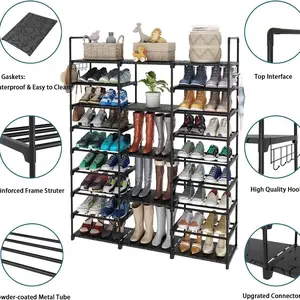 9 Tiers Large Capacity Metal Shoe Rack 50-Pair Shoe Organizer Shoe Storage Tall