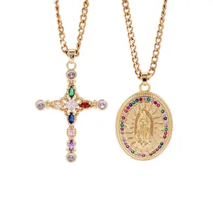 2pcs/set of Te Amo Necklace Virgen de Guadalupe Necklace Virgen Mary Women Necklace San Judas Tadeo Women Necklace Cross Necklace