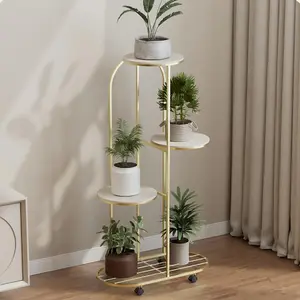 【GARVEE】Flower Rack, 4 Levels, Plant Stand, Multi-layer Flower Stand, Plant Stand, Flower Bench, Flower Ladder, Plant Ladder, Standing Rack for Indoor, Garden, Balcony, Decoration, Gold, 93 cm