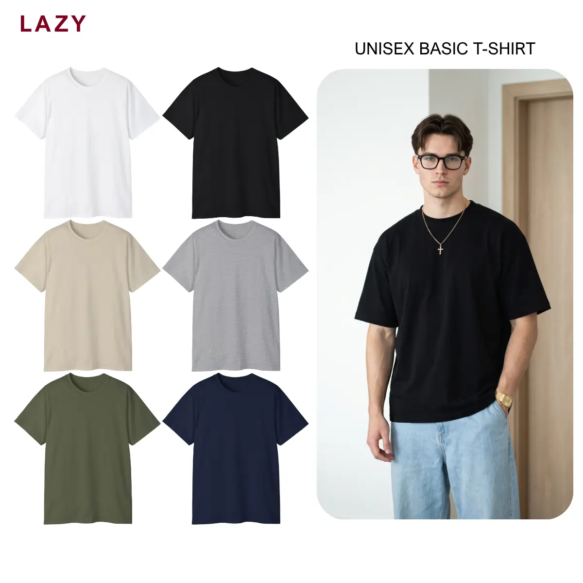 Heavyweight Plain T-Shirt, Vintage Washed Cotton Tee for Men, Unisex Basic Crewneck Shirt, Casual Streetwear Essential