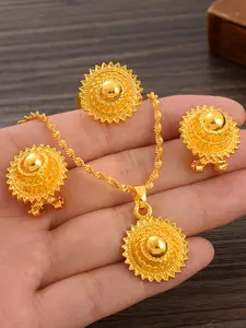 Three-Piece Matching Jewelry Set – Necklace, Earrings, Ring, Elegant Ethnic Design, Perfect for Weddings, Parties, Carnivals, Bridal Gift