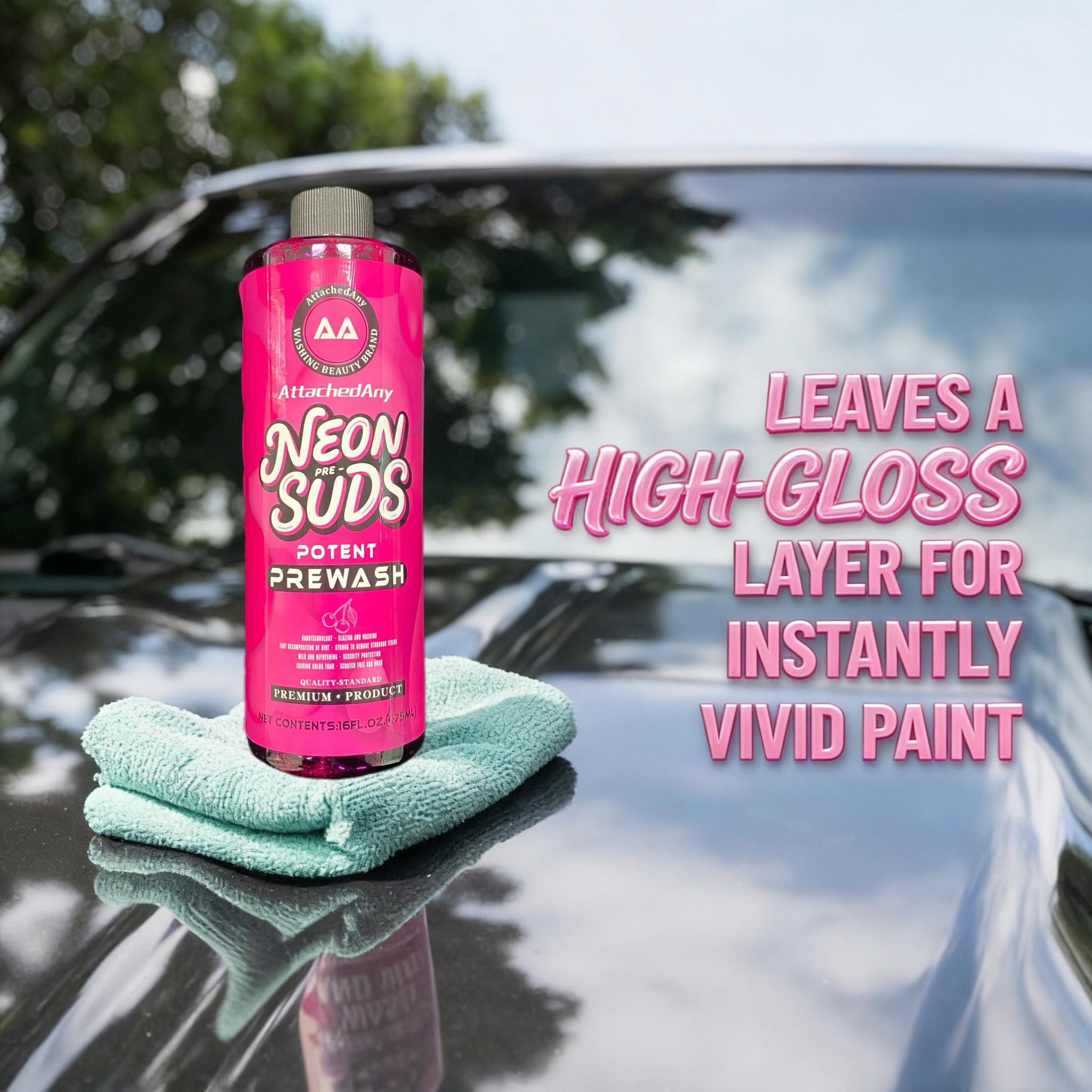 【AttachedAny】Pink Foam Pre-wash Solution, High-foam, pH-neutral Car Wash Shampoo for Foam Washers, Pink Foam Car Wash, High-gloss Car Wash & Wax, Suitable for Cars, Trucks, and Motorcycles.
