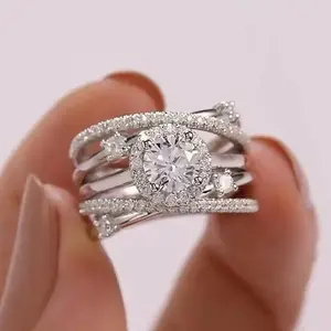 Women's Stylish Multi-Layered Micro Pave Zirconia 4-Prong Setting Rings - Charm Stacking, Crystal Set, Diamond-Like, 4-Piece Set, Gemstone Accents Rings for Engagement Proposals, Party Jewelry, Charm Stacking Rings