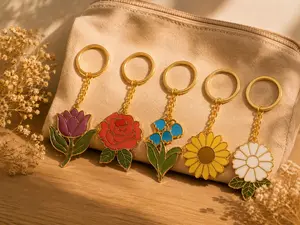 Hand-made Enamel Keychain • Gold Tone Purse Charm Accessory
