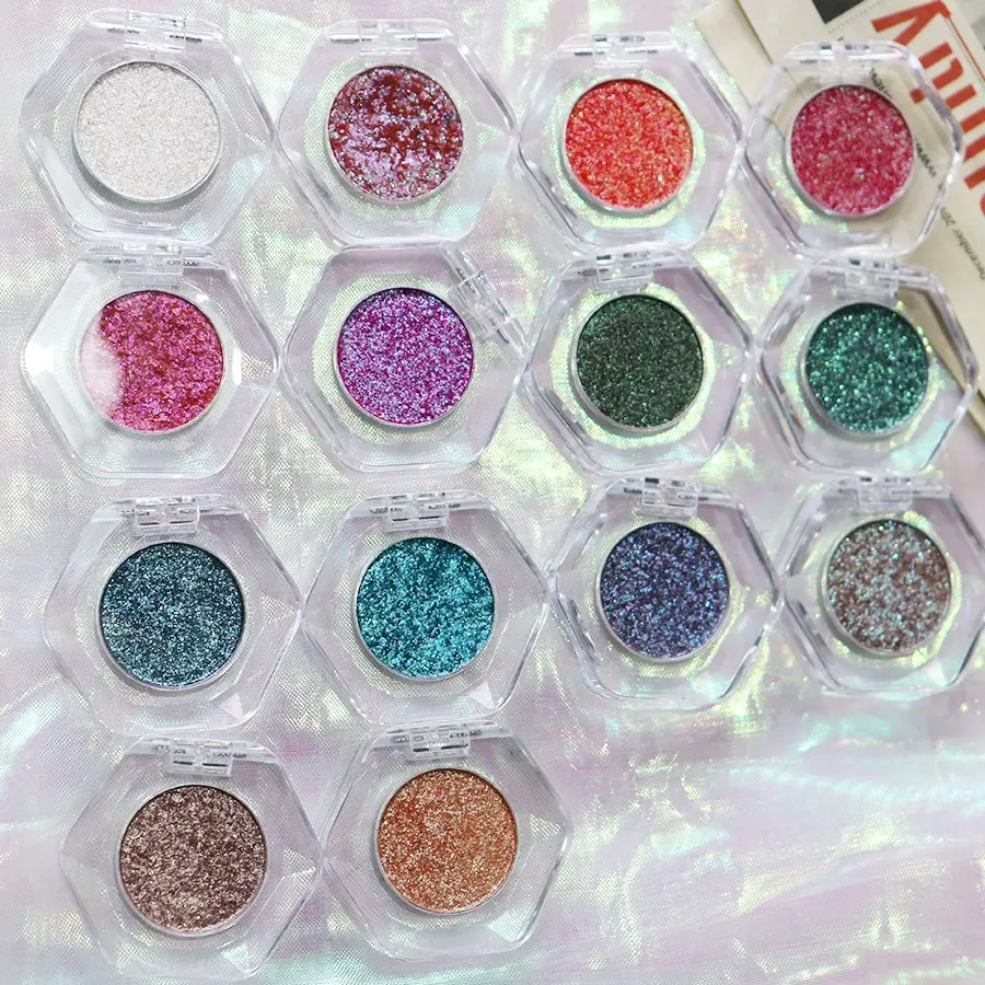 High-Shimmer Iridescent Single Color Eyeshadow, 14 Shades for Beginners, Transparent Diamond Look, Perfect for Daily Commute, Blend
