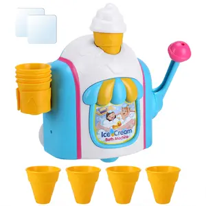 Jingpu Candy-Colored Ice Cream Bubble Machine, ABS Plastic Baby Bath Toy, Includes 2 Nano Stickers and Sticky Hooks