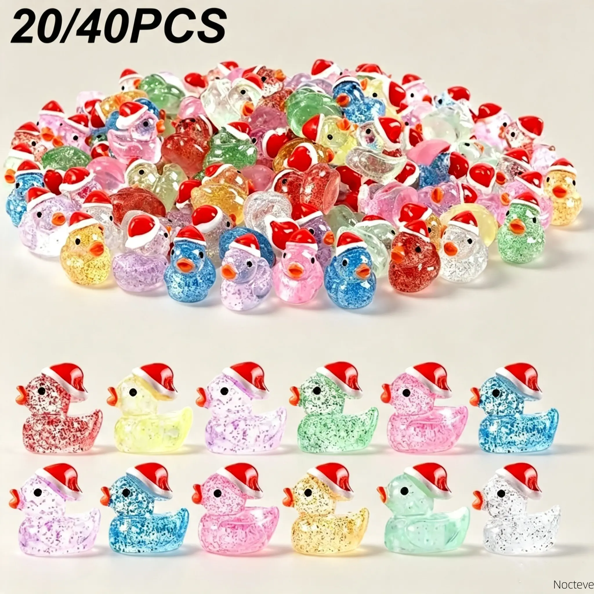 20-Piece Glitter Christmas Duck Resin Ornament Set, Vibrant Multi-Color Plug-Free Mini Animal Figurines, Durable Resin Festival Decorations, Cute Collectibles for Home Decor & Small Holiday Gift