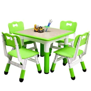 Kids Table and 4 Chairs Set Height Adjustable Toddler Table and Chair Set for Ages 2-10 Activity Table for Toddlers 5-Piece Childrens Table and Chair Set Boy & Girl Gift for Classrooms/Daycares/Home，Green