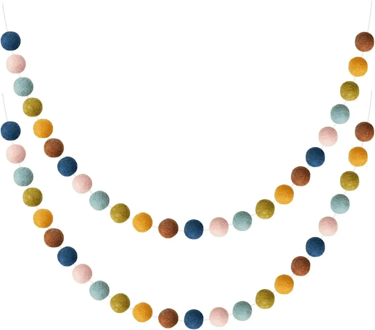 Multicolor Pom 2-Piece Wool Felt Round Rainbow Ball Garland, 6.5 ft Long Holiday Decor with 24 Ornaments, Festive Events Supply for Room Decor, School Classroom, Home Use
