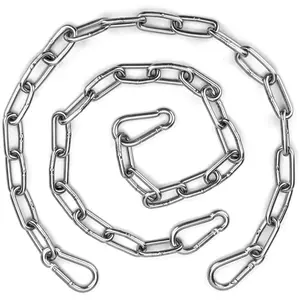 2 Pack Gate Chain Lock for Outdoor Fence with Carabiner, 5/32 x 24 Inch Stainless Steel Link Chains, Bend Resistant, Easy to Adjust Barn Chain for Livestock Gate, Silver
