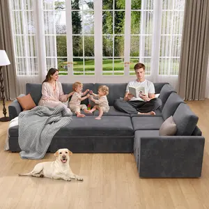 Garvee Modular Sectional Sleeper Sofa  with Storage, L Shaped 6 Seat Couch Sof ,Sectional Couches for Living Room,Gray