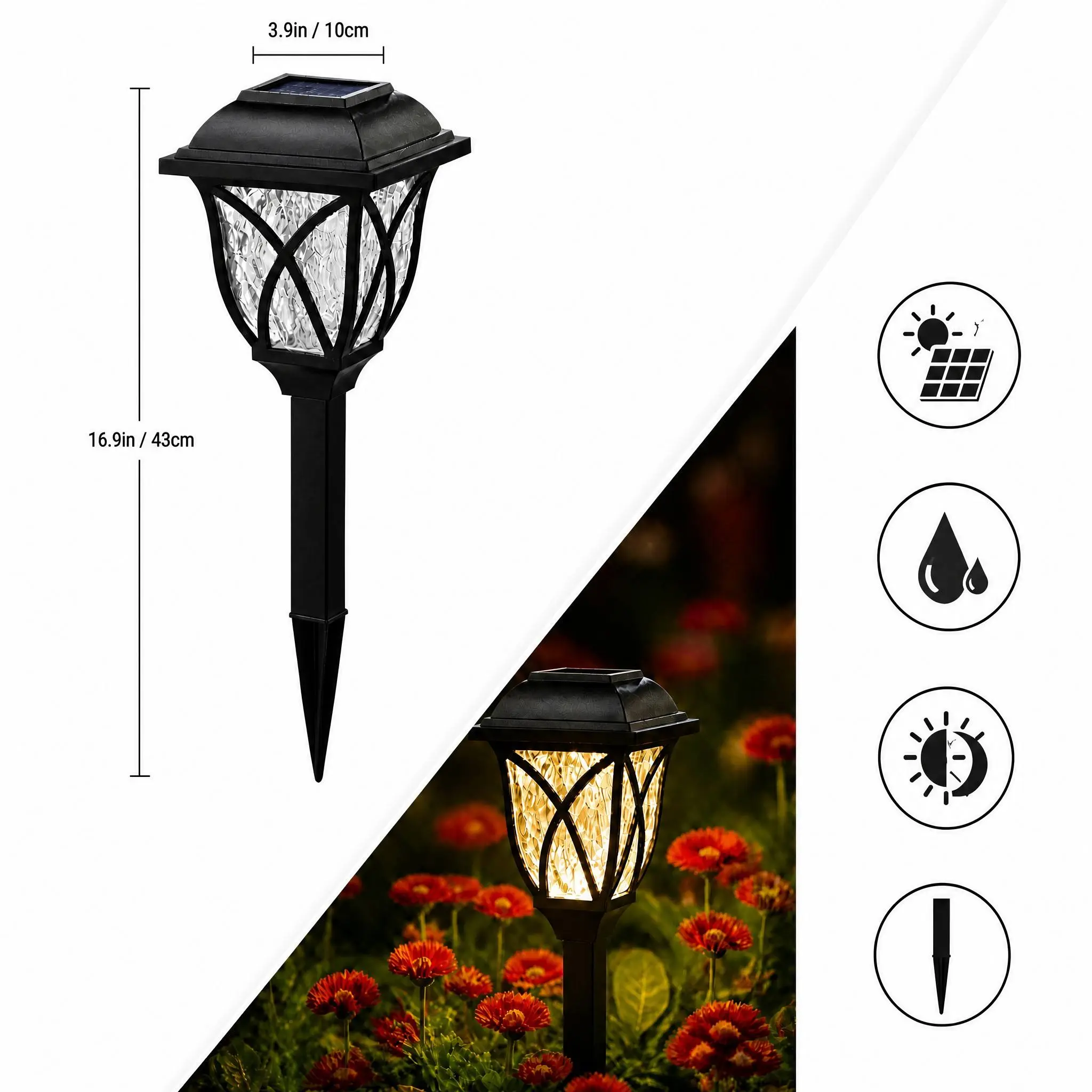 6 Piece Upgraded LED Solar Pathway Light, Waterproof Outdoor Garden Lighting for Driveway, Walkway, Patio and Lawn - Warm , IP65, Brown Hard Plastic Finish, Outdoor Lighting | Decorative Pathway Lights |Energy Saving, Mothersdaygifts｜ security