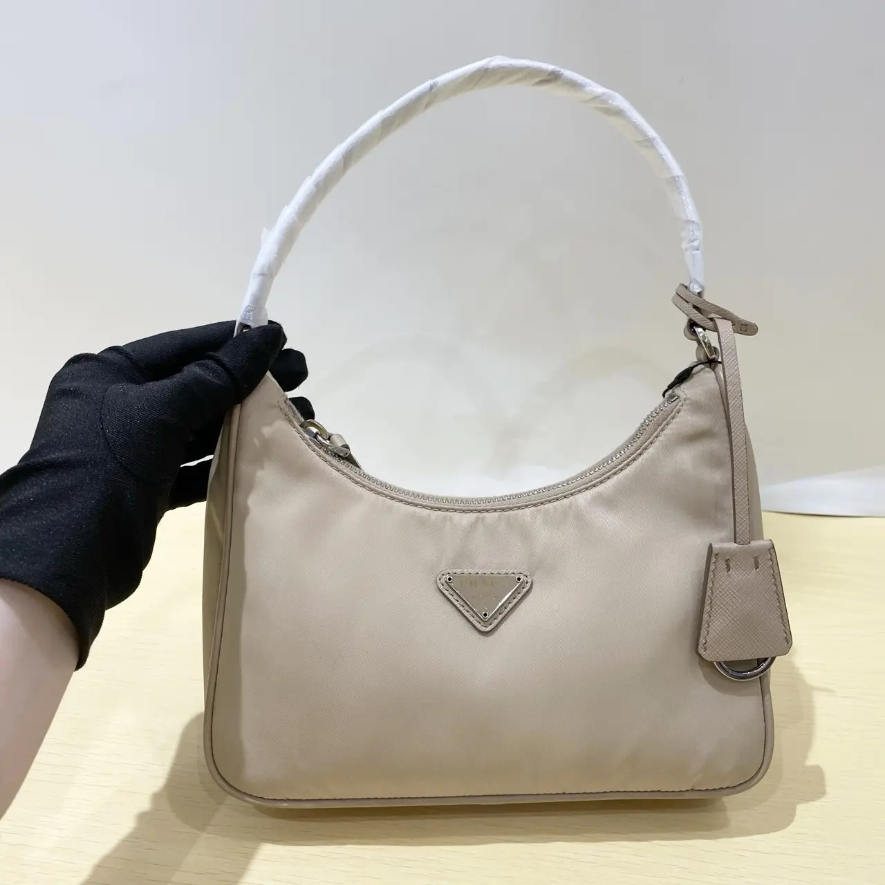 Pre-owned PRADA Re Nylon 2005 Hobo Shoulder Bag, Milk Tea Color（2417955）