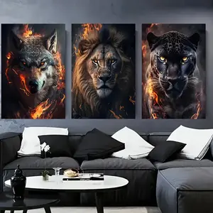 3 Piece Resurrection Wolf Lion Cheetah Decor Poster Set, High-End Bedroom Office Canvas Art, Decorative Artwork, Creative Room Wall Decoration Unframed, Animal Print, Canvas Prints
