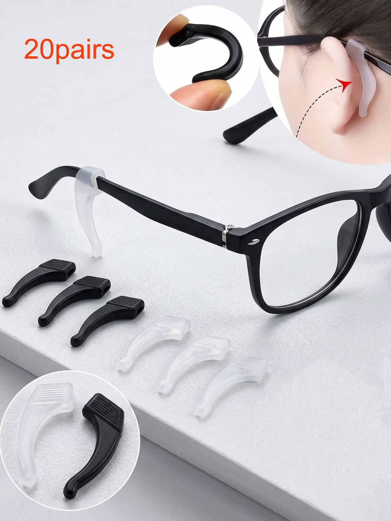 20 Pairs Non-Slip Eyeglass Arms with Ear Grips, Eye Glasses Ear Grippers, Secure Hold, Compatible with Reading Glasses, Fashionable, Pretty Grips for Glasses, Gym & Office Use