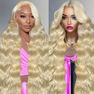 13x6 613 Hd Transparent Lace Front Wig Human Hair Pre-Plucked Body Wave 200% Bleached Lace Frontal Wigs for Women