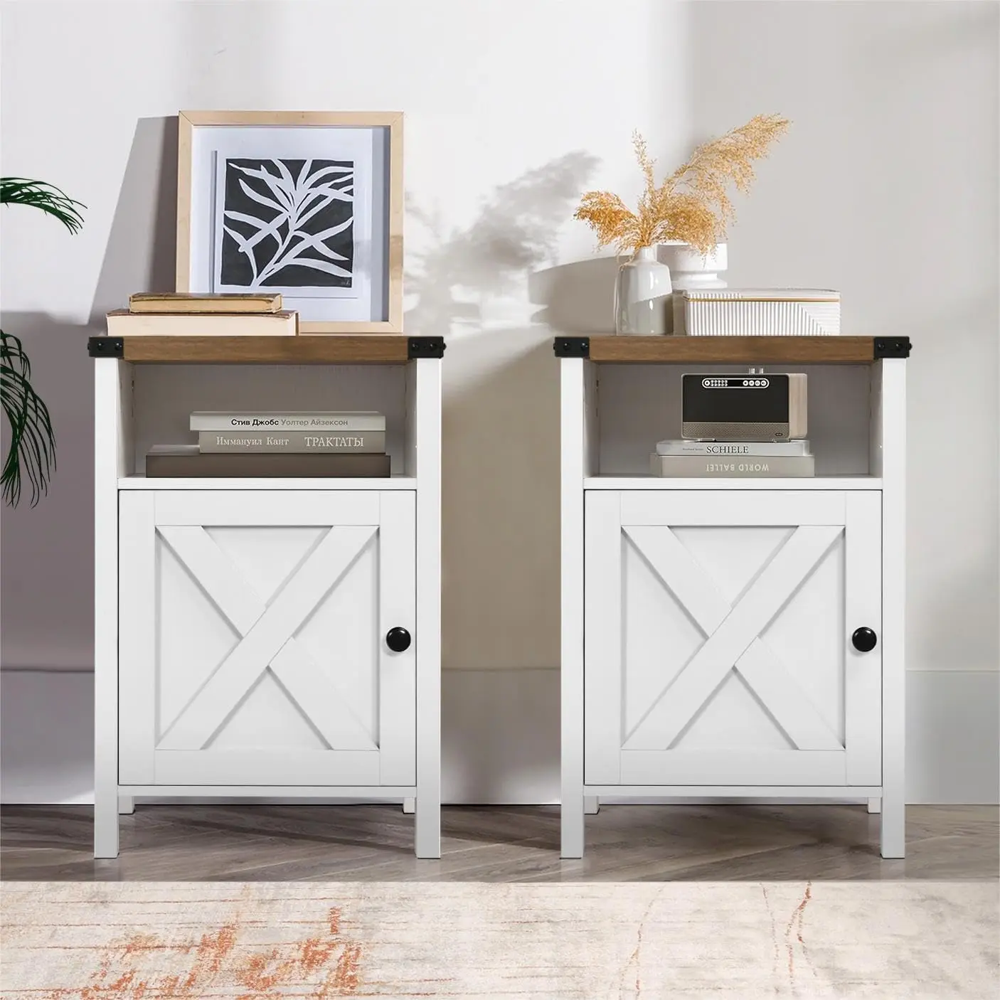 [Summerwins] HOMBCK Farmhouse Nightstand, End Table, End Tables with Barn Door and Shelf, Modern Bed Side Table Rustic Nightstands Set for Bedroom, Living Room #summer garden,fathers day gift ideas