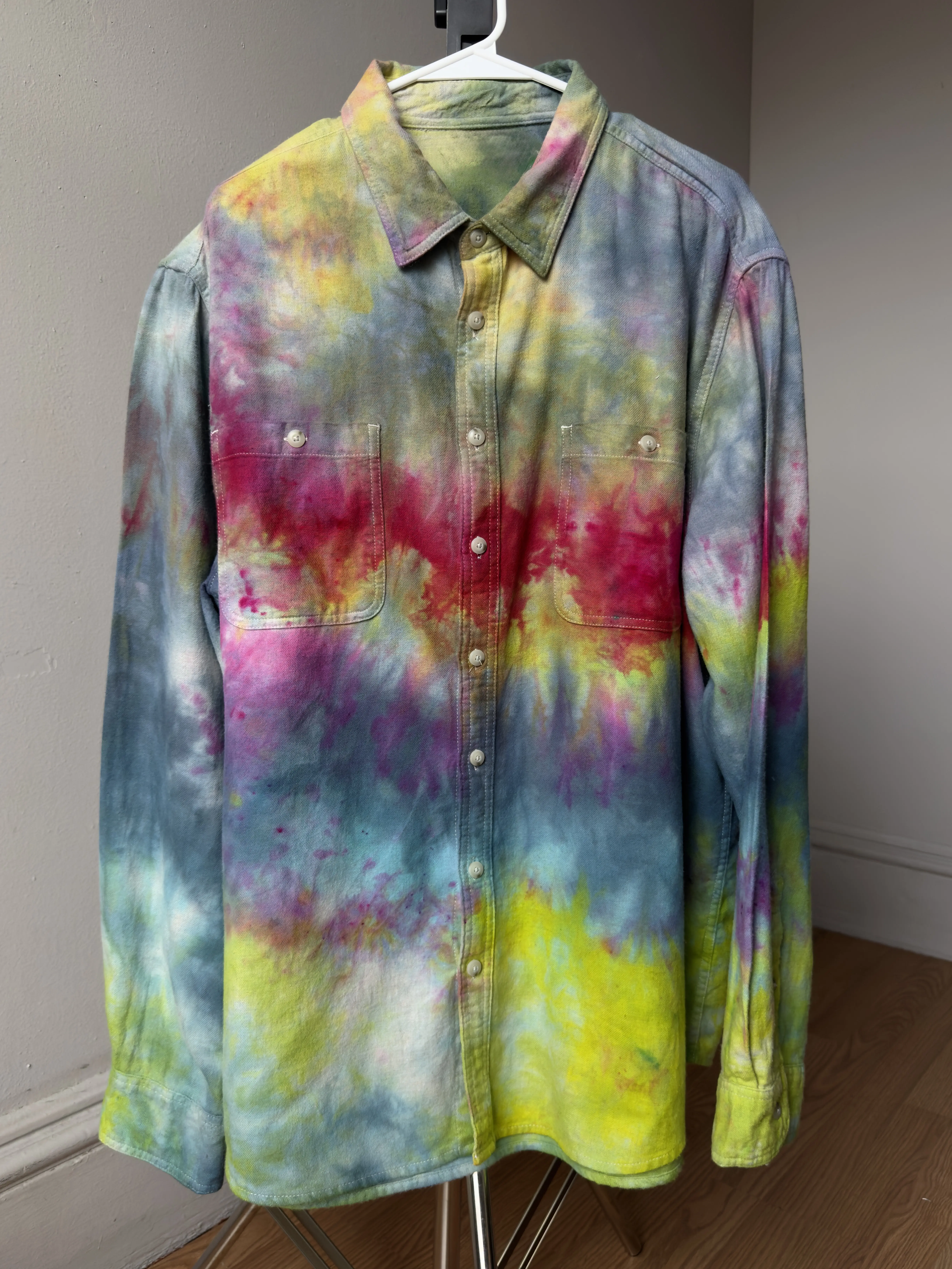 Men’s XXL Galaxy Rainbow Cotton Flannel Shirt long sleeve button up top