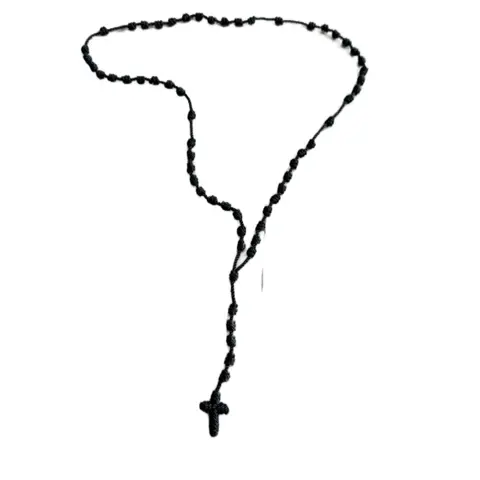 100% Handmade Rosary Cross Pendant Long Braided String Knotted Catholic Religion Adjustable Colorful Rope Necklace Lucky Protection Keepsake Jewelry for Women Men made in Mexico