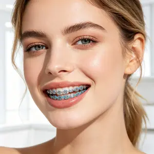 1 Pair Fashion Braces Colorful Temporary Tooth Decoration with Metal Wires Metal Bracket Orthodontic Ligature Ties High Quality