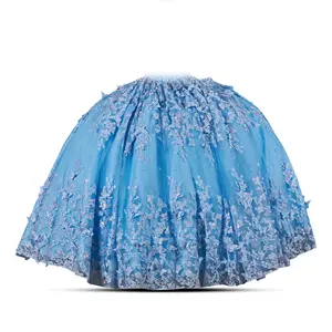 Dream Butterfly – Baby Blue Ball Gown with 3D Floral and Butterfly Appliqués