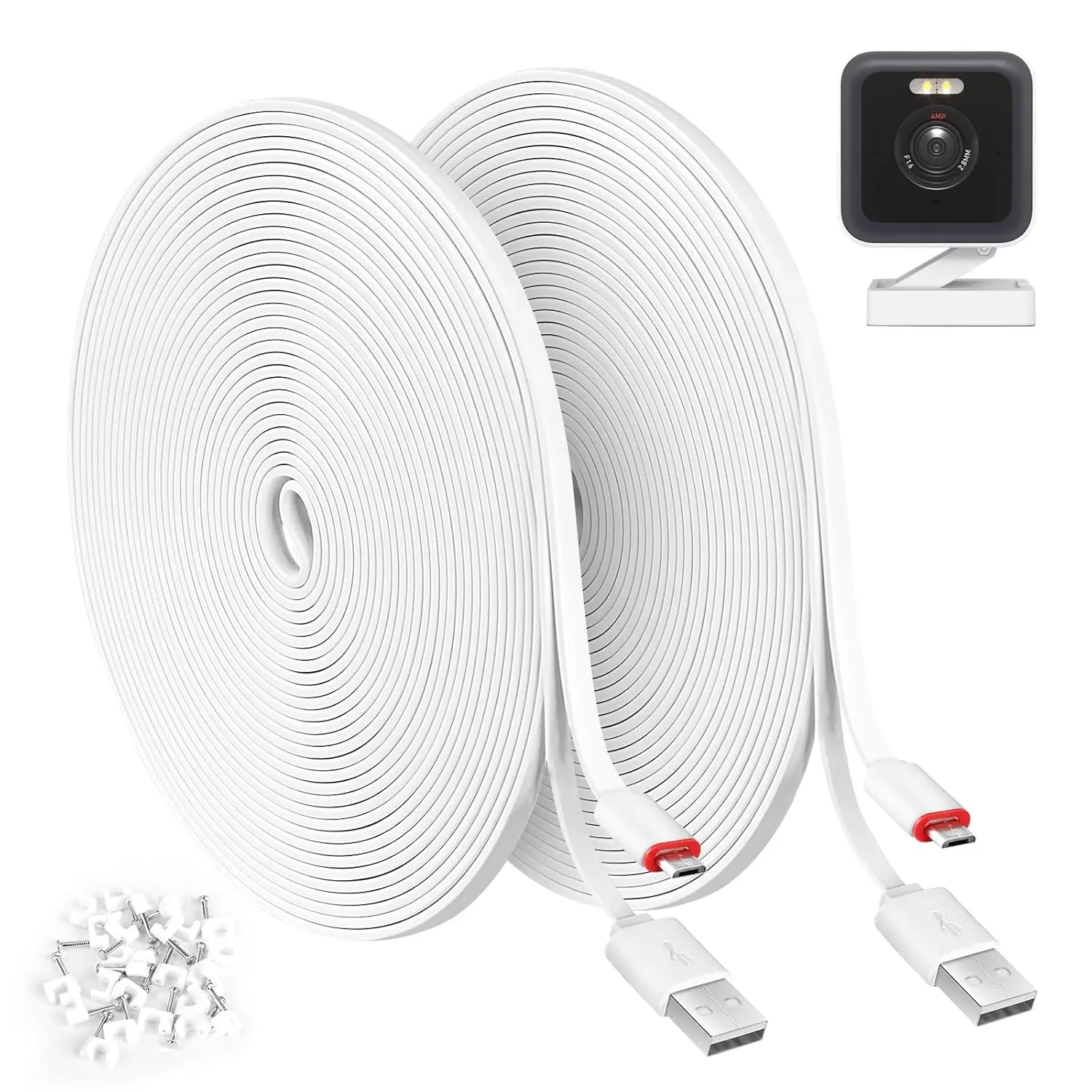 2 Pack 25FT Power Extension Cable Compatible with WyzeCam,Wyze Cam v4,WyzeCam Pan,WYZE Cam OG,KasaCam Indoor,NestCam Indoor,Blink,Cloud Cam, Waterproof USB to Micro USB Durable Charging Cable
