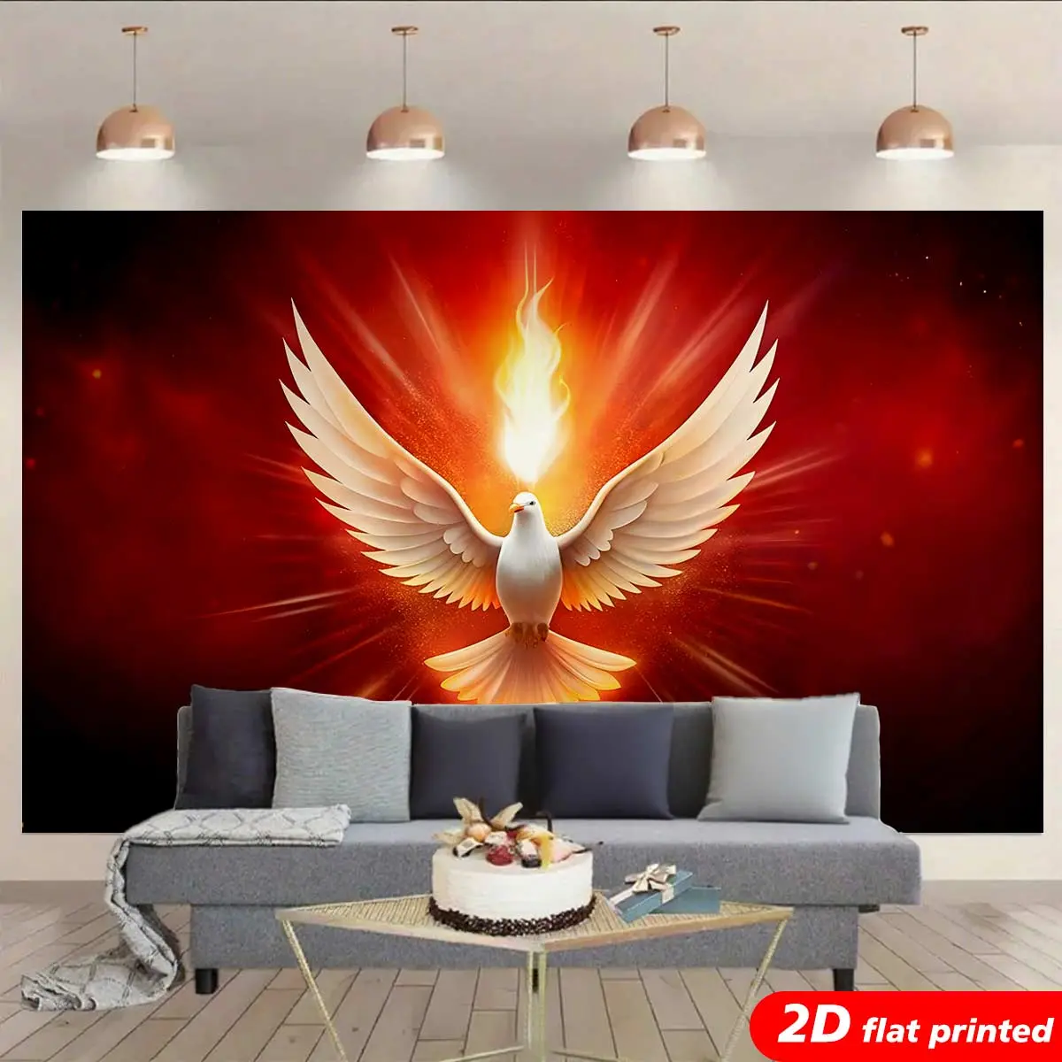 Christian Religious Holy Spirit Dove Durable Polyester Tapestry - Wrinkle-Resistant Synthetic Wall Hanging, 2D Flat Printed Red Fire Flame Decor, Easter Backdrop for Bedroom, Church, Light Studio Prop Gift