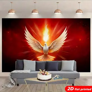 Christian Holy Spirit Dove Tapestry Wall Hanging, 2D Flat Printed Red Fire Flame Religious Decor, Faithful Home Backdrop Gift for Bedroom Living Room - Light studio prop