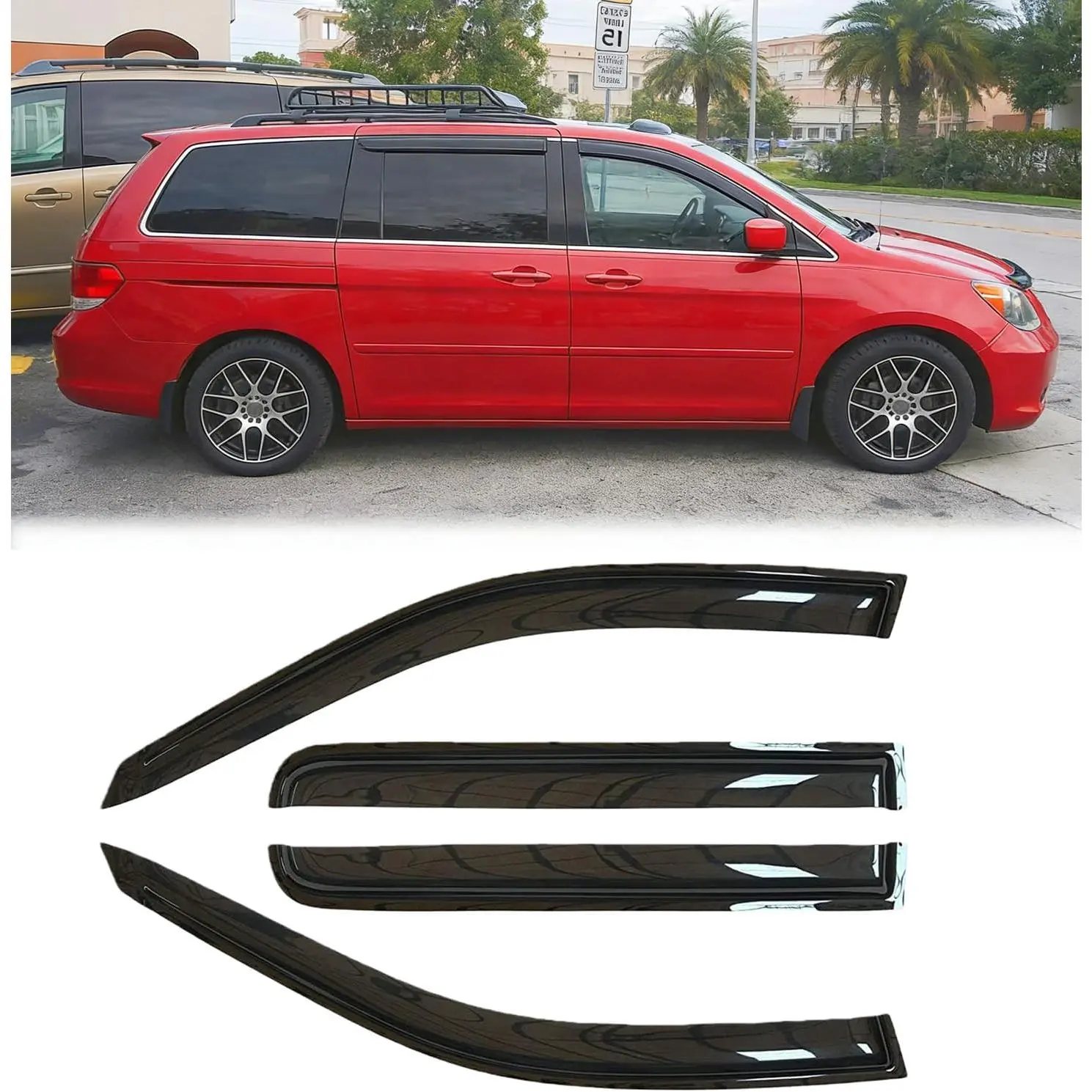Car Side Window Deflectors & Visors for 2011-2017 Honda Odyssey, Acrylic Heavy-Duty Tape-On Rain Protection Sun Guards, Heat-Resistant Ventilation Aid with Fresh Interior & Fuel-Saving Benefits