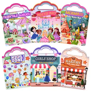 Cosomia 6 Reusable Toddler Sticker Books Suitable for Children Ages 3-6, Jelly Sticker Books for Air Travel and Car Road Trips, Keeping Children Ages 3-6 Entertained with Quiet Activities, Screen-Free Fun packs toy time story girl moments coloring tiktoks
