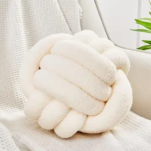Knot Pillow Ball, Soft Home Decorative Round Throw Pillow, Handmade Knotted Plush Pillow, Round Boucle Pillow Cushion (8.6 Inches Ivory)