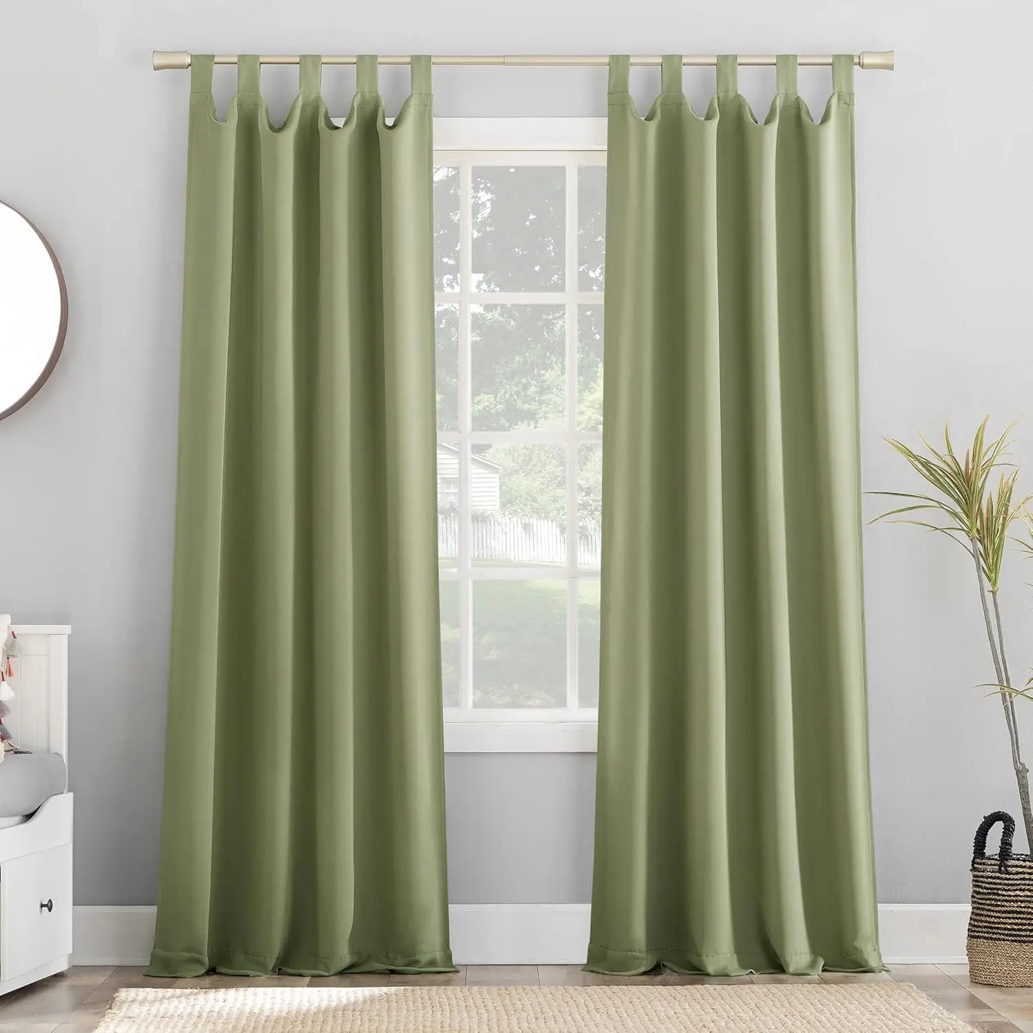 Sun Zero Easton Energy-Saving Blackout Tab Top Curtain Panel, 40in x 63in, Sage Green - Navy Blue Option, for Bedroom Home Supplies