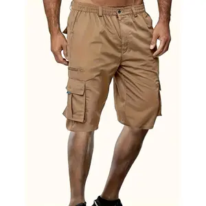 Men's Plus Size Cargo Shorts - 100% Polyester, Regular Fit, Non-Stretch, Functional for Spring/Summer/Fall, Casual Sporty Look