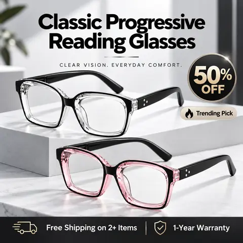 Unisex Rectangle Reading Glasses for Women and Men, Progressive Multifocal Photochromic Lenses, Lightweight Two-Tone Frame with Spring Hinges, Blue Light Filtering Readers for Reading and Computer Use