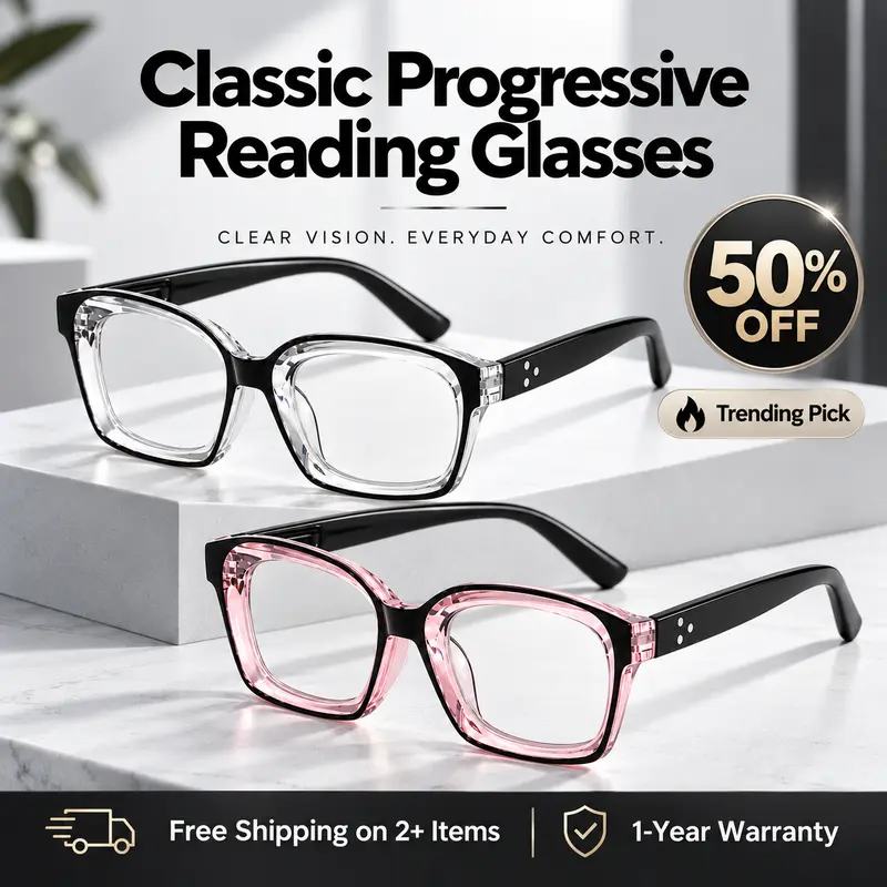 Unisex Rectangle Reading Glasses for Women and Men, Progressive Multifocal Photochromic Lenses, Lightweight Two-Tone Frame with Spring Hinges, Blue Light Filtering Readers for Reading and Computer Use