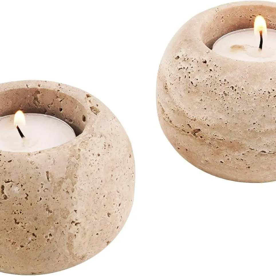 Elborse Marble Tealight Candle Holder 4-inch Handmade Stone Votive Holder for Tables Centerpieces and Earthy Room Decor, Decorative Candle Holder for Wedding Gifts