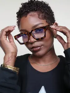 Square Leopard Frame Metal Hinge No Prescription Blue Light, Casual Style, All Seasons, Plain Pattern, Anti-Blue Light, Leopard Pattern Eyeglasses