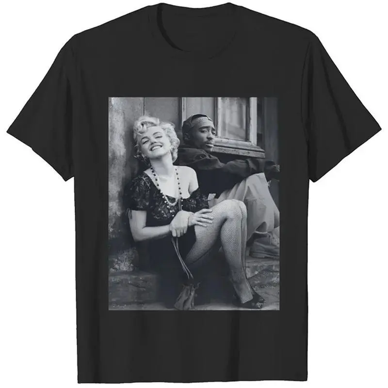 Unisex Natural Soft Cotton Round Neck Short-Sleeve Graphic T-Shirt - Marilyn Monroe & 2Pac Printed Athletic Sporty Chic All-Seasons Sports Streetwear Casual Top, Tshirt, Shortsleeve
