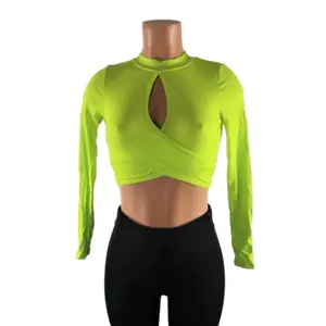 Limeade neon greener key hole crop top Long Sleeve Cutout