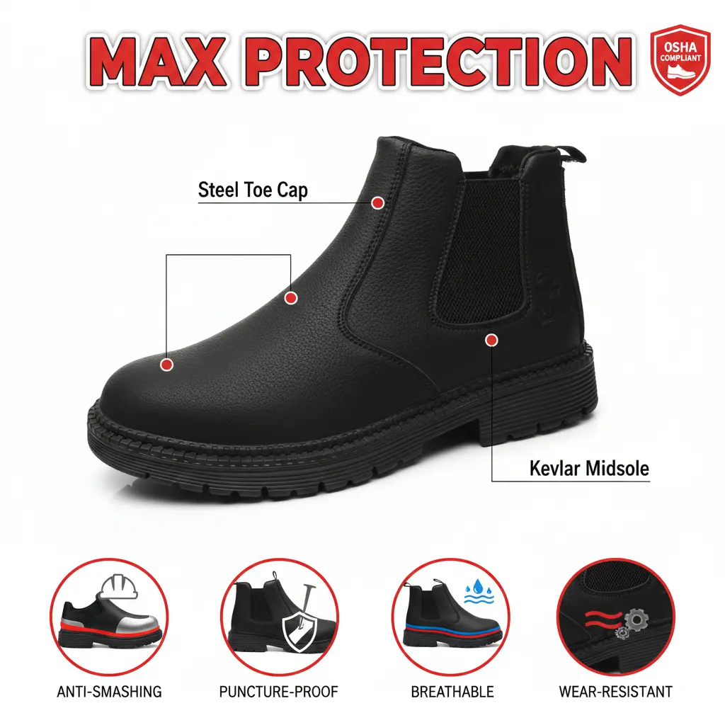 Ironclad Splash-proof Smash-proof Puncture-proof Breathable Safety Shoes Unisex Chef Work Shoe Waterproof Anti-slip Durable Outdoor Comfortable designed with Puncture Resistant Kevlar Lightweight Composite Toe and All Terrain Grip Men Women