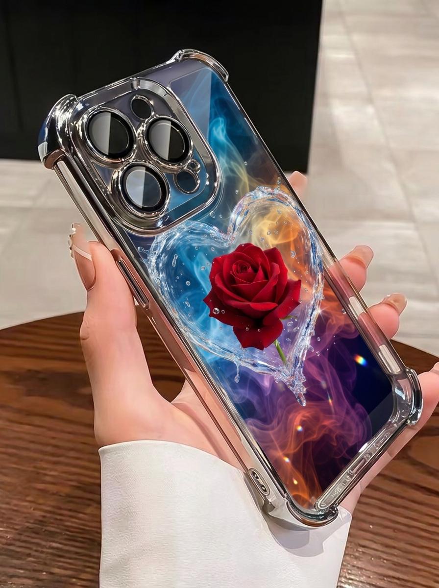 Trendy Cool Love Water Rose Phone Case Supports iPhone 12/13/14/15/16/17 Full Series (Pro/ProMax/Plus, etc.) Love Wrapped Red Rose, Adorned with Bubbles and Water Beads, Full of Technology and Romance, Small and Non collision Anti fall Phone Case