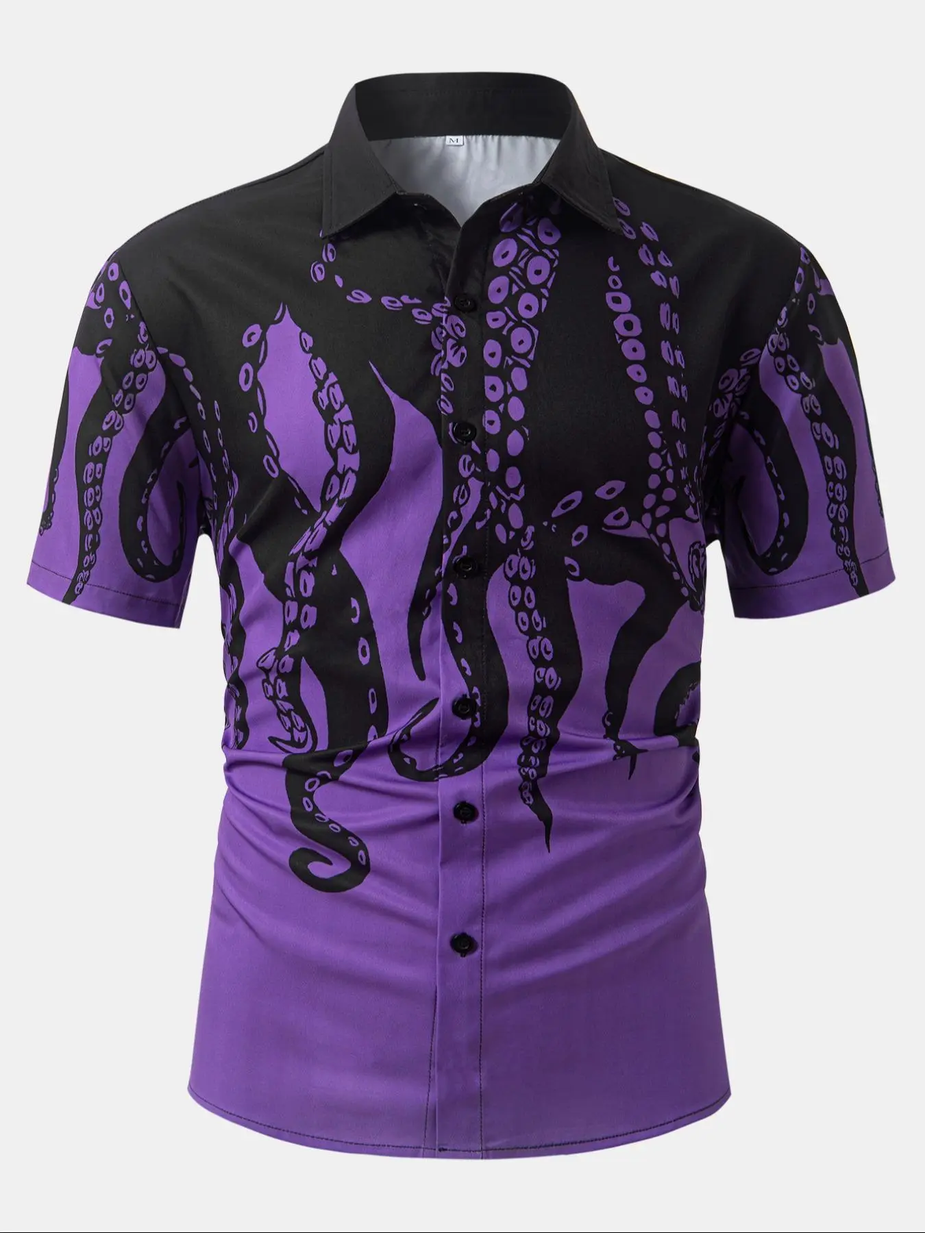 Men's Octopus Print Button Front Shirt, Regular Fit Casual Printed Button Collared Short Sleeve Top for Summer, Summer Shirts, Fashion Men's Clothes for Daily Wear Button Up Tops