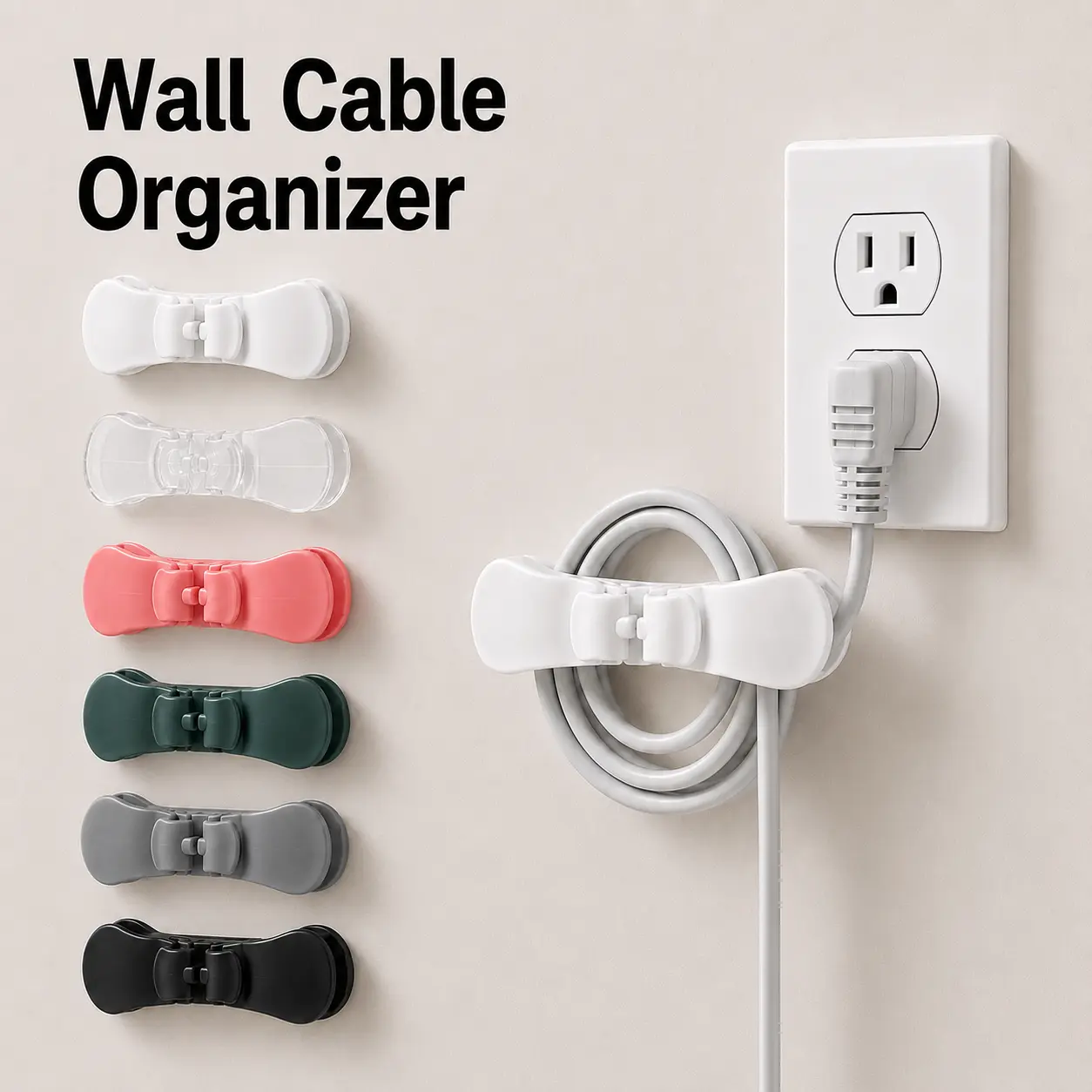 Wall Cable Organizer - Adhesive Cord Holder for Wire Management, Compatible with Fans, Phone Chargers, Coffee Makers, Desk Lamps, Space-Saving Home & Office Organizer